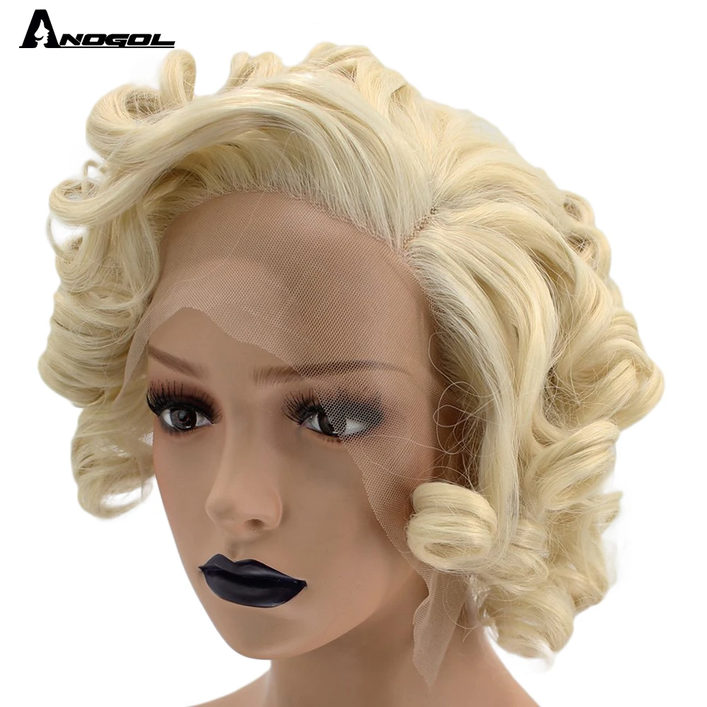Парики Anogol из высокотемпературного волокна с боковой частью короткие кудрявые