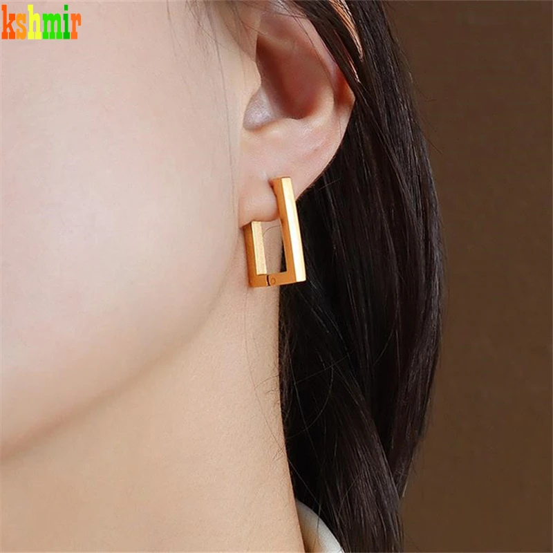 

kshmirSimple door word geometric rectangular earrings temperament earrings clasp titanium steel gold earrings girls jewelrygifts