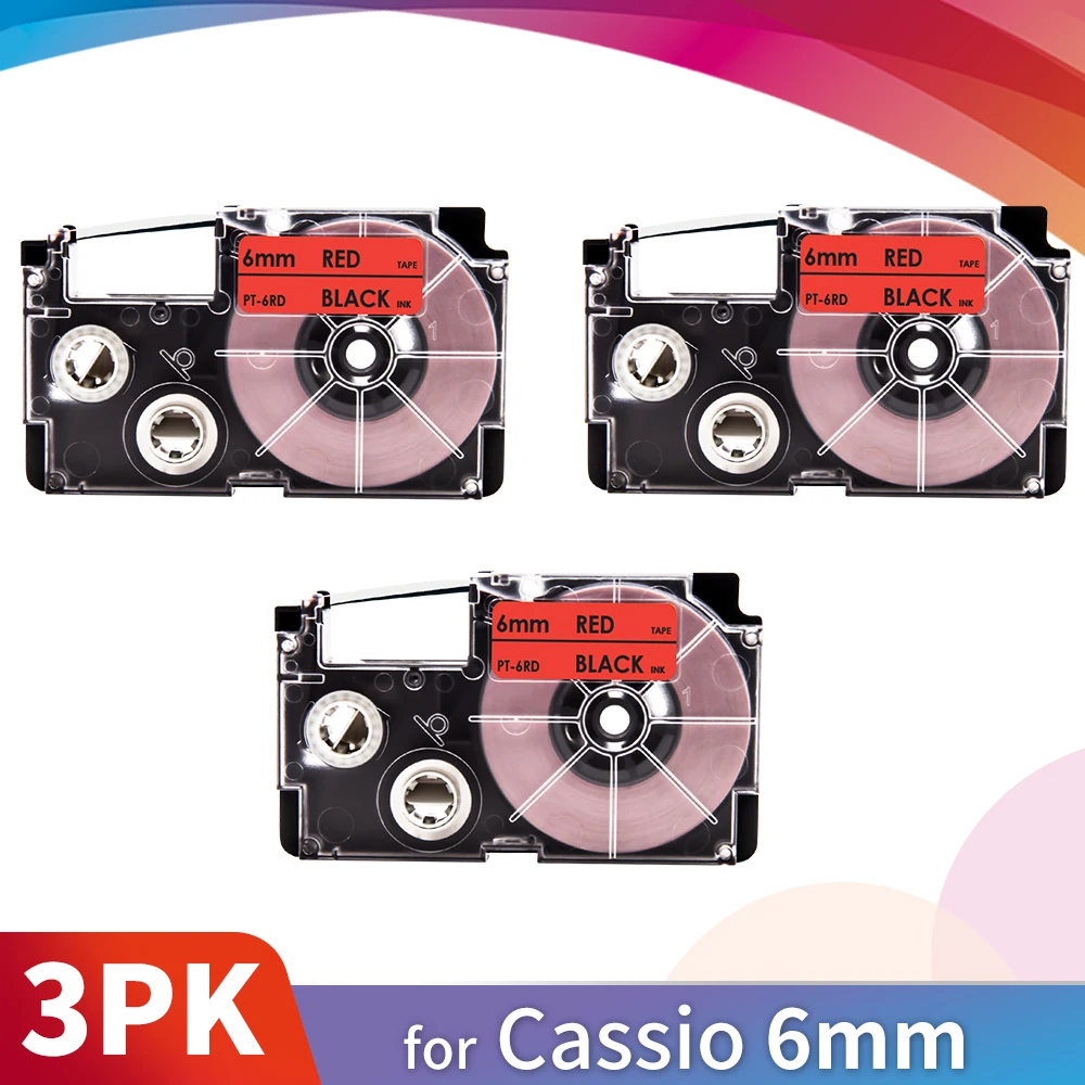 

Topcolor 3PK XR-6RD черный на красном Casio совместимый производитель этикеток лента XR 6RD для Casio клейкая лента Высокая клейкая KL принтер KL7400