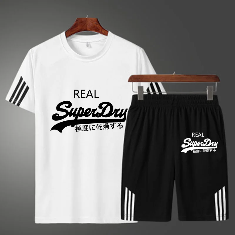 

Men's Tracksuit Summer Clothes Sportswear Two Piece Set T Shirt +Shorts Brand Track Clothing Male Sweatsuit Casual Suits
