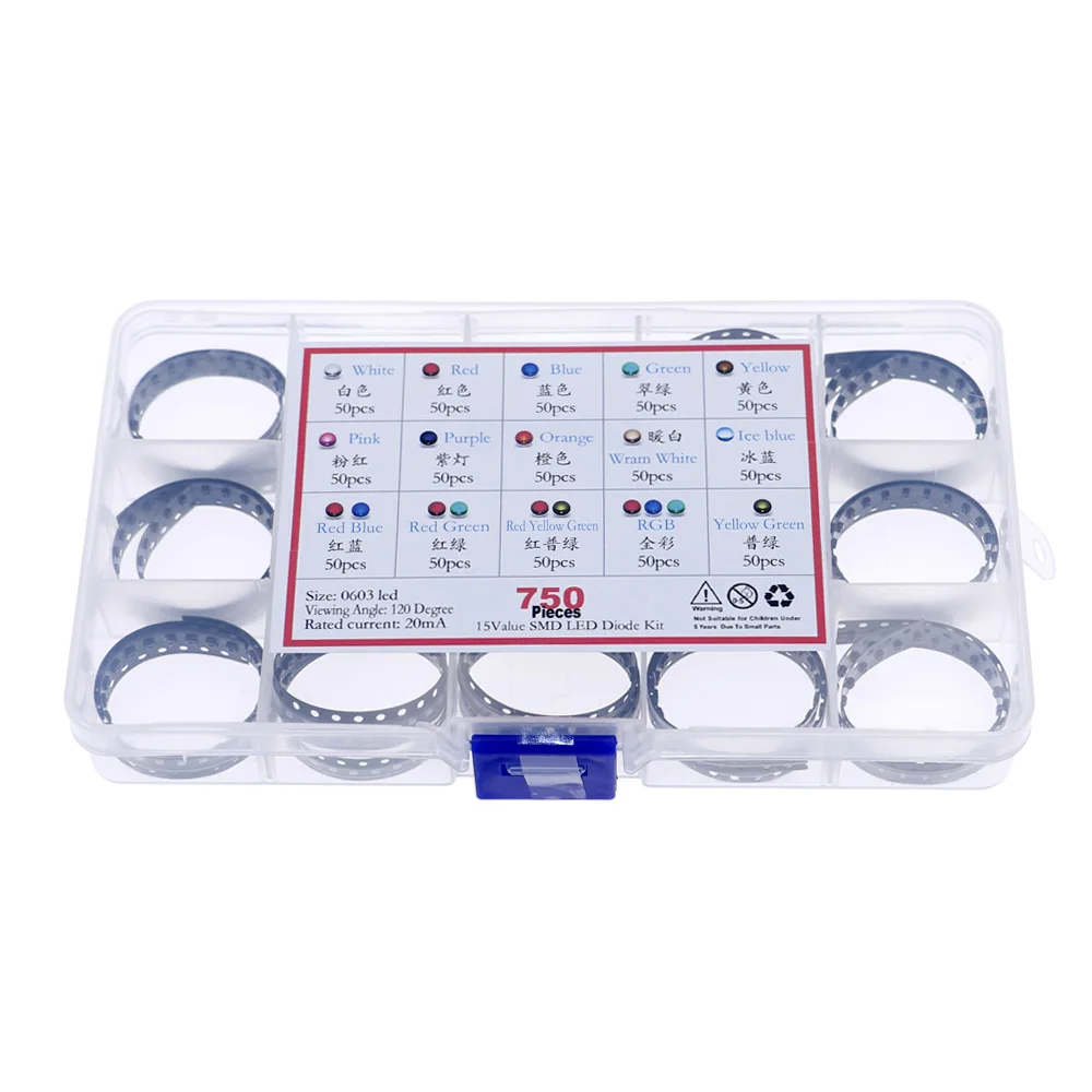 750 шт. набор светодиодов 0603 SMD с коробкой 15 значений x 50 | Электронные компоненты и