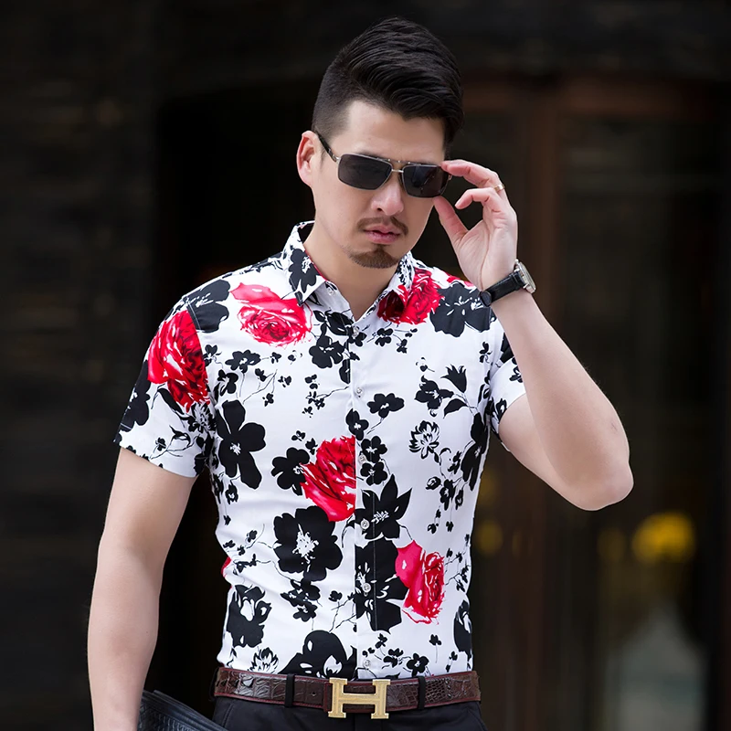 

Quality Shirt Men High Summer Turn Down Collar Floral Flowers Short Sleeves Casual Shirts Bis Size M-4XL 5XL 6XL 7XL #2015