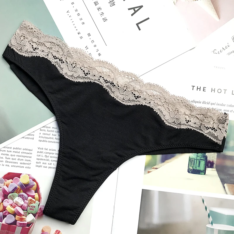 European and American underwear women's sexy lace cotton crotch thong modal seamless low waist ladies | Женская одежда
