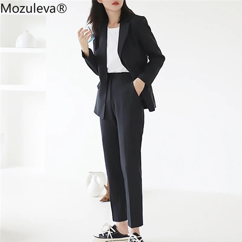 

Mozuleva 2020 Vintage Green Women Blazer Suits Long Sleeve One Button Blazer Pants Suit Office Ladies 2 Piece Blazer Sets Femme