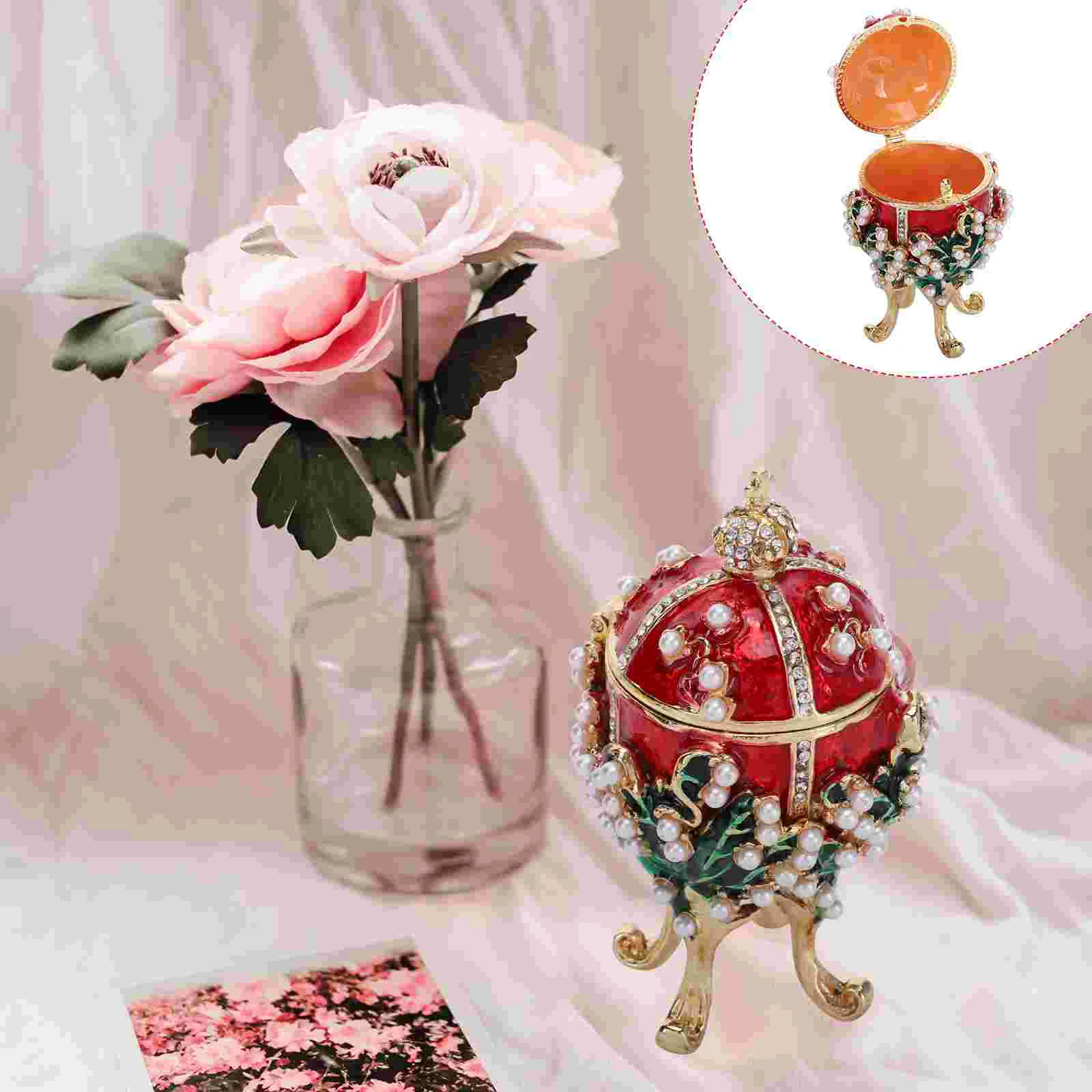 

Egg Design Alloy Jewelry Box Necklace Ring Storage Case Valentine's Day Gift