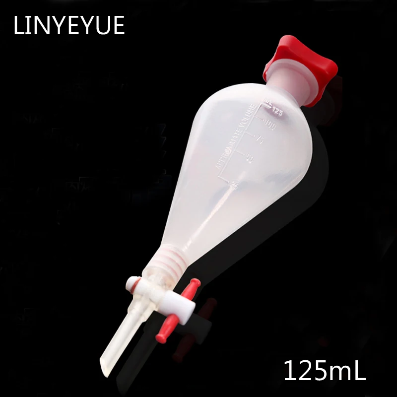 125mL Pear-shaped Plastic Separatory funnel with PTFE Stopper PP Separating Funnel Laboratory Supplies