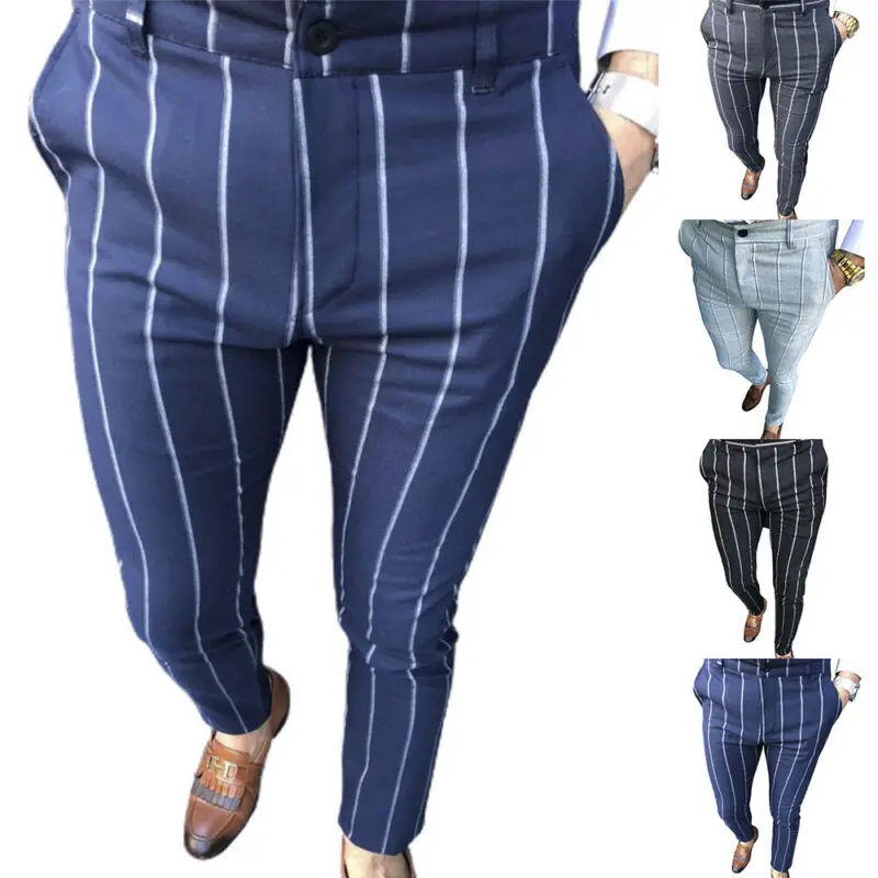 Брюки мужские деловые в полоску удобные длинные штаны одежда Вертикальную