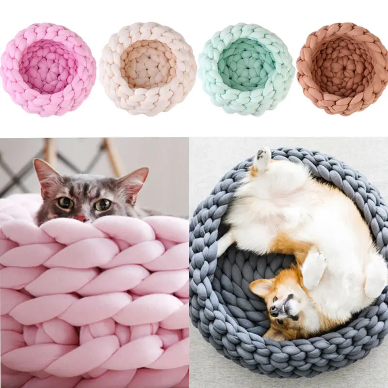 NEW 2019 Handmade Woven Cat Beds Mats Warm Soft Dogs Kennel Puppy Kitten Cave Basket Detachable Sleeping Bag DIY Pet House | Дом и сад