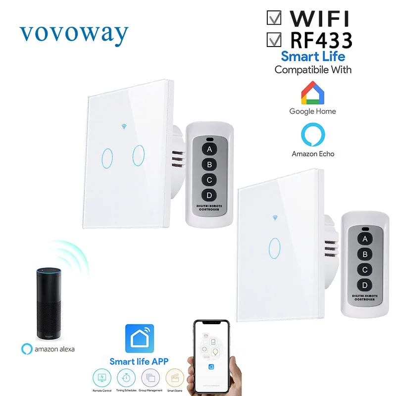 Сенсорный выключатель Vovoway ЕС света Wi Fi сеть + мобильный телефон APP RF Функция