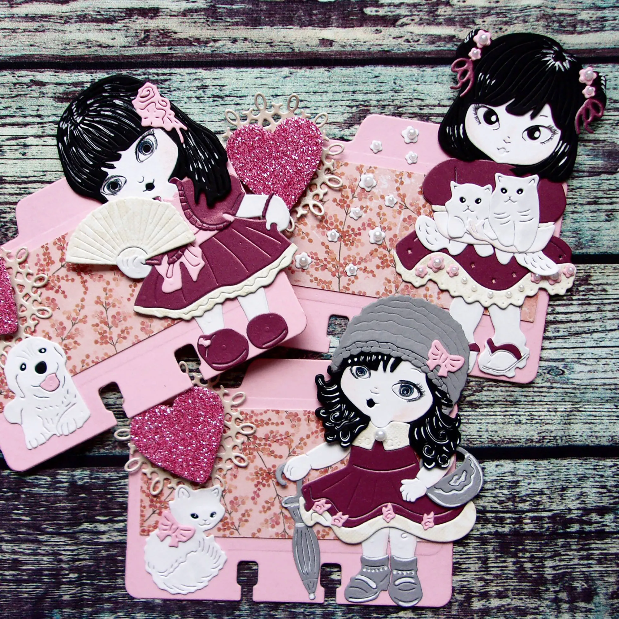 Lovely Dog Cat Girl Metal Cutting Dies Animal With Big Eyes Doll Stencil Embossing DIY Scrapbooking |