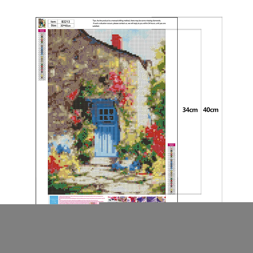 

House Landscape Pattern Full Diamond Round Diamond Resin Diamond Painting 5D Drawing Full Round Drill Kit 11.81x15.75in