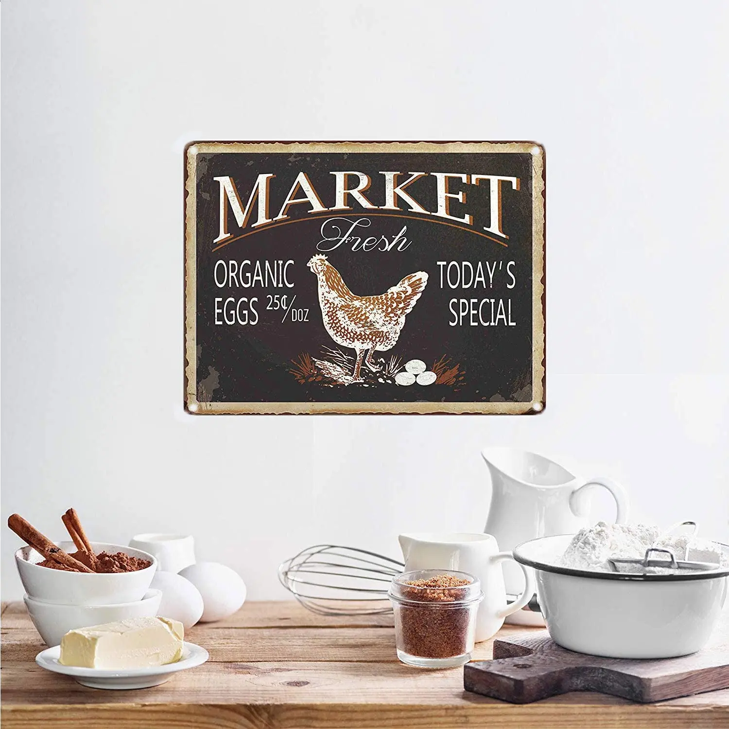 

Market Fresh Eggs Sign Vintage Bar Sign Country Kitchen Wall Decor 8x12Inch