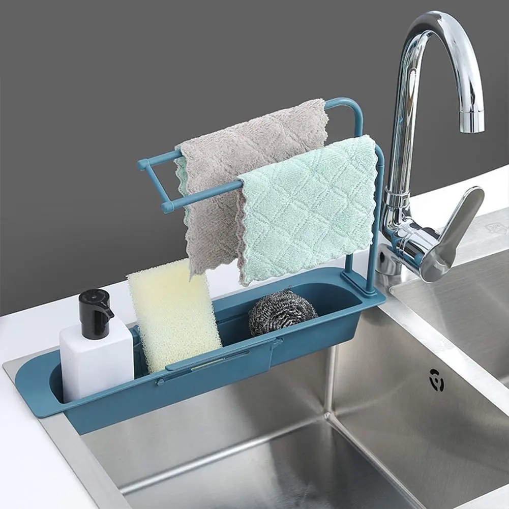 

2020 telescopic sink rack kitchen soap sponge sink drain rack sink stand storage bag storage basket kitchen gadgets