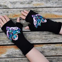 1 pair spring winter women gloves arm wrist sleeve classic chinese floral hand warmer girls half mittens fingerless gloves
