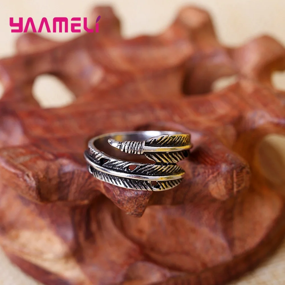 Wholesale Price European Jewelry 925 Sterling Silver Feather Rings Opening Band Resizable Size Antique S925 Women Jewellery | Украшения и - Фото №1
