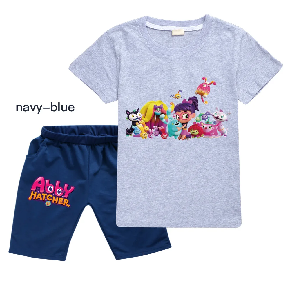 

2021 New Abby Hatcher Short Sleeve Tshirt + Shorts 2pcs Children Clothes Sport Suit Girls Boys School Sets Summer Kids Hot Set