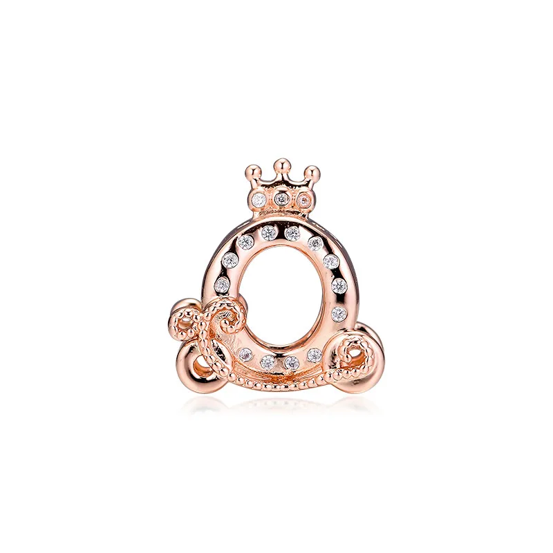 

Shining Crown Carriage Charm Beads for Jewelry Making Clear CZ Rose Golden Jewelry Princess Car Beads