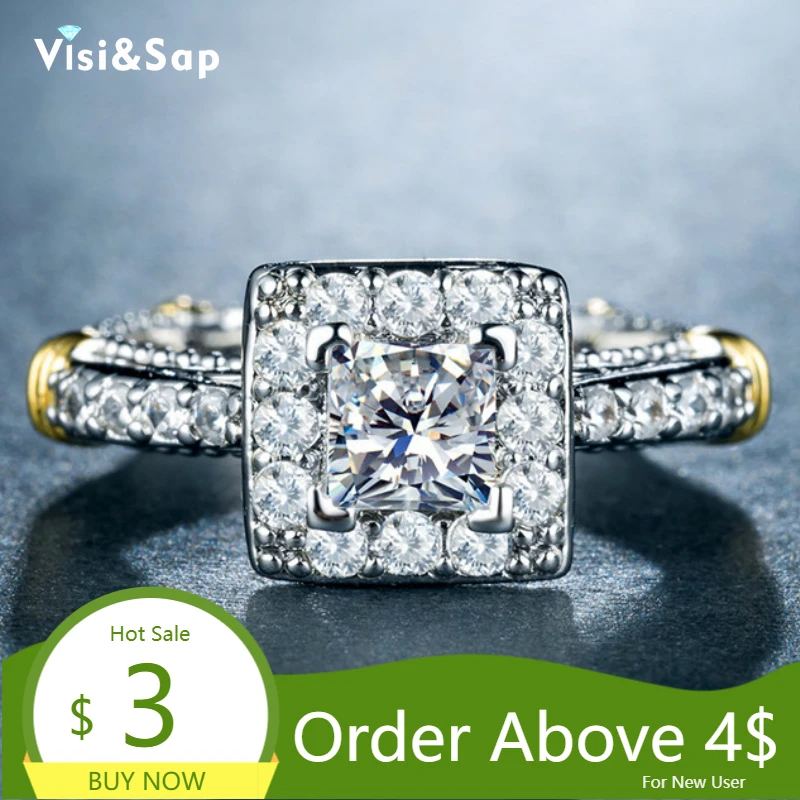 Женское Винтажное кольцо с фианитом Visisap роскошное из белого золота камнями