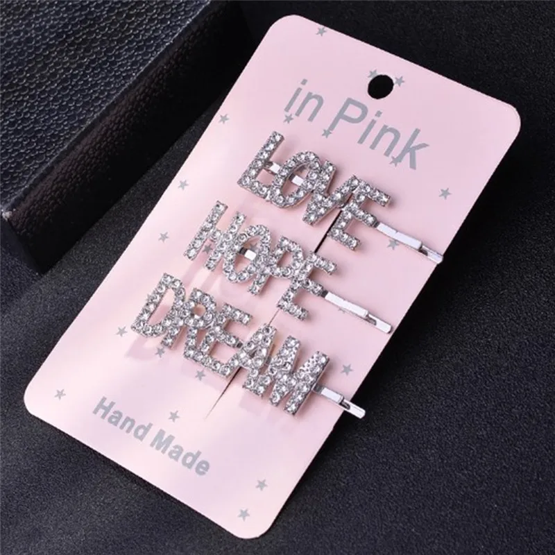 

Imixlot 2019 Hot Fashion 3pcs/set Rhinestone Letter Word Hair Clips Women Shiny Crystal Hair Clamp Barrette Ornament Accessories