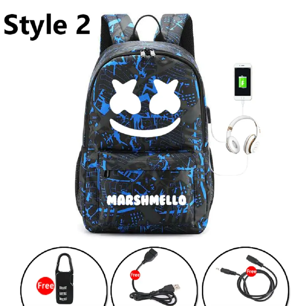 Брезентовый светящийся водонепроницаемый DJ Marshmello Противоугонный рюкзак для ноутбука для подростков мальчиков и девочек студенческий школьный рюкзак мужская Wo мужская сумка - Цвет: CG5282