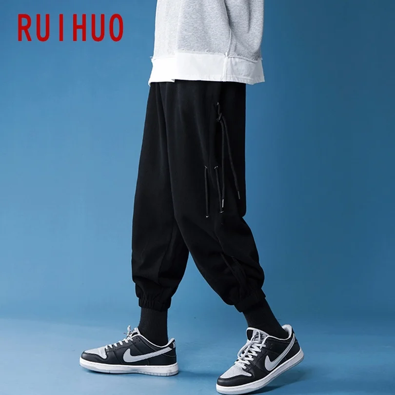 

RUIHUO Solid Casual Harem Pants Men Japanese Streetwear Joggers Men Pants Harajuku Sweatpants Men Hip Hop Trousers 2021 M-5XL