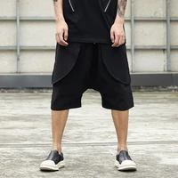 mens summer new yamamoto style dark three dimensional clipping laminated design hanging crotch casual loose shorts