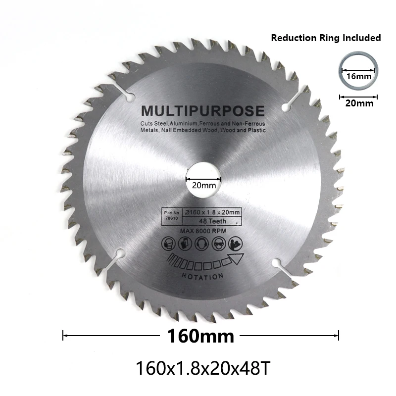 160x20x48T Multi 1 шт. диаметр 160 165 185 мм TCT Циркулярный пильный диск для дерева, пластика, акрила, деревообрабатывающий пильный диск 24T 48 60T 80T режущий диск - Цвет: 160x20x48T Multi