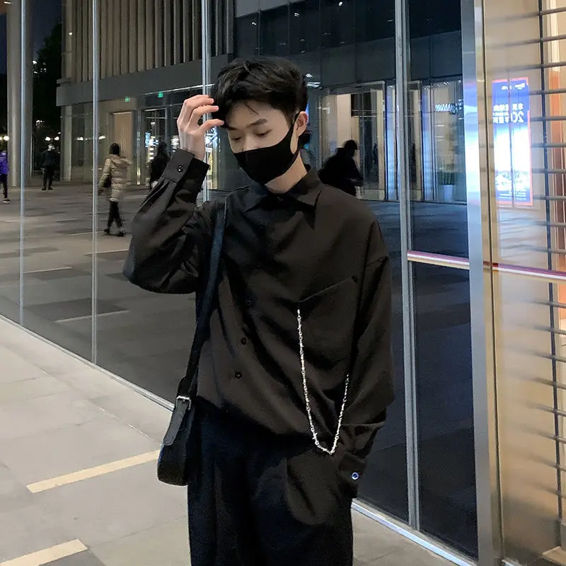 

Men's long-sleeved shirts 2021 spring autumn new solid color loose casual shirts personality campus youth men's clothing men