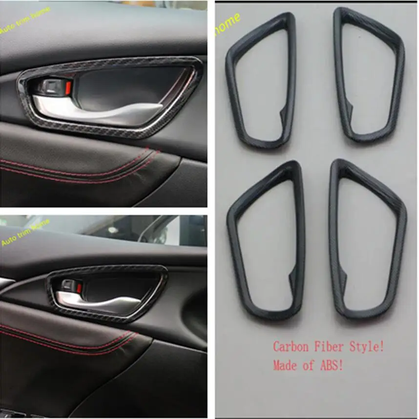 

Lapetus ABS Inner Car Door Pull Handle Bowl Frame Cover Trim For Honda Civic 2016 - 2020 Carbon Fiber Look Interior Kit