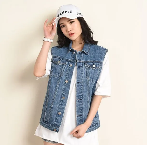 Женский джинсовый жилет повседневный облегающий из потертого денима без рукавов