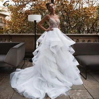 vestido de noiva luxury beaded crystal wedding dress vintage bridal robe ruffles criss cross bride to be robe de mari%c3%a9e