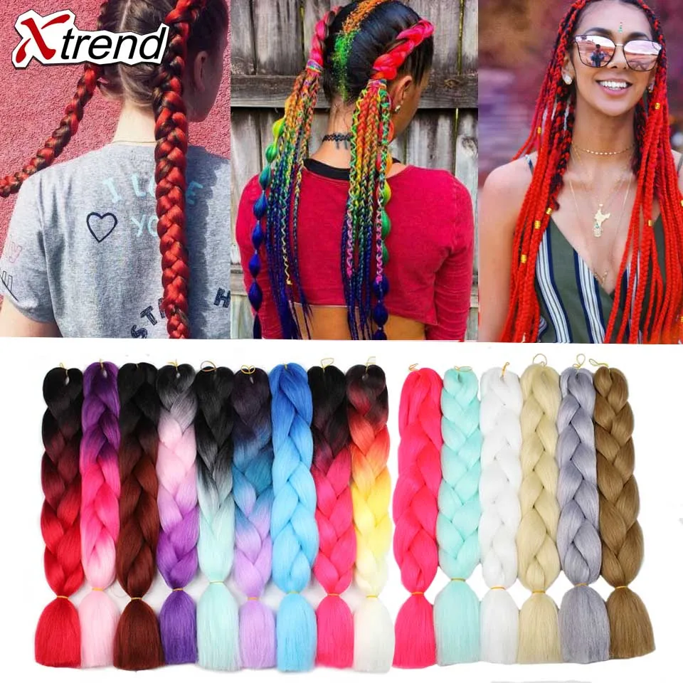 Xtrend, Омбре, огромные косички, волосы, 24 дюйма, 100 г, синтетические, вязанные косички, волосы для наращивания, волокно для женщин, один тон, два тона, три тона