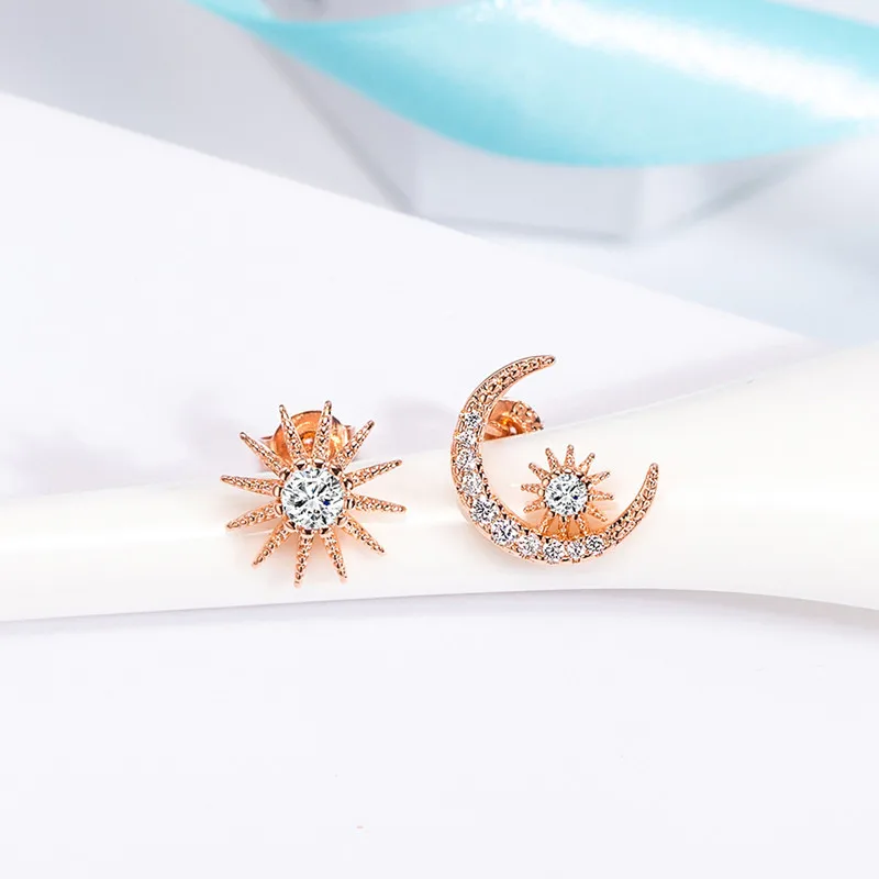 Настоящее золото 14k серьги корейские асимметричные в форме Луны женские Orecchini