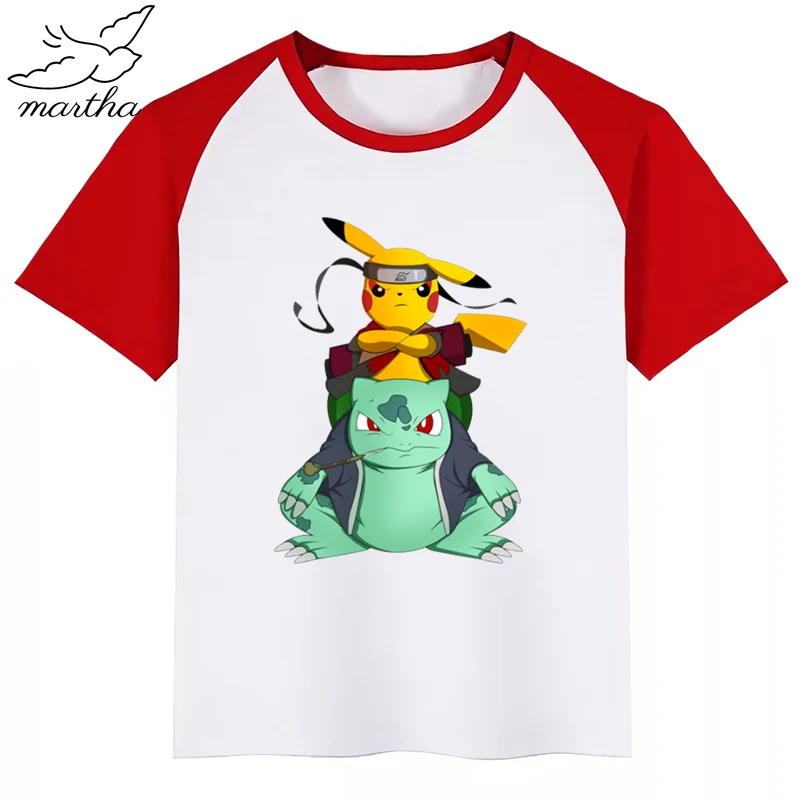 Детская футболка с персонажами из мультфильма Наруто Пикачу тором короткими