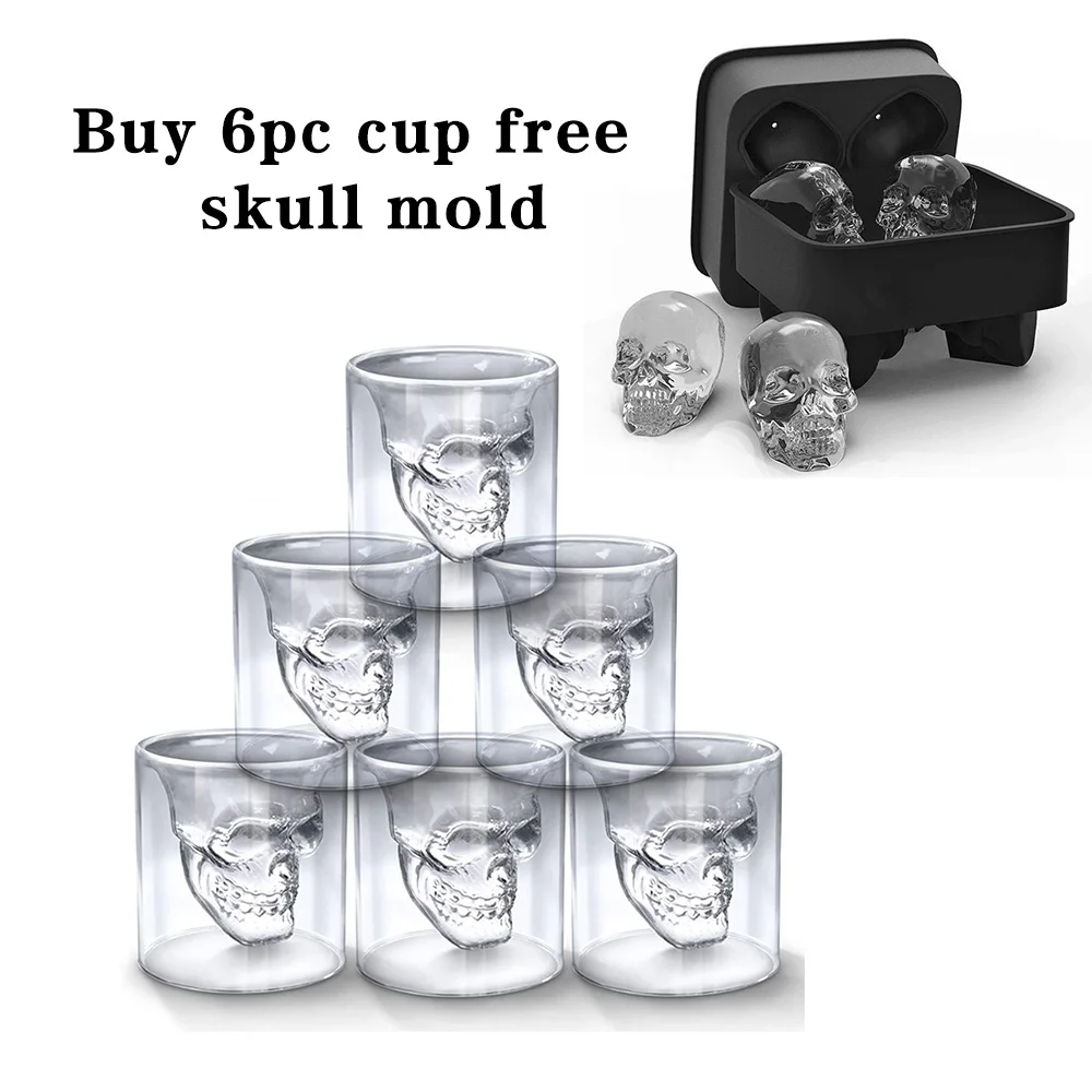 

250ml Skull Head Shot Glass Fun Creative Designer Crystal Party Wine Cup Transparent Beer Buy 6pc Cup Free Skull Mold