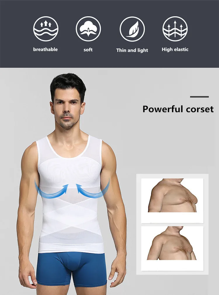 Мужская футболка для коррекции фигуры топы похудения и живота Корректор осанки |