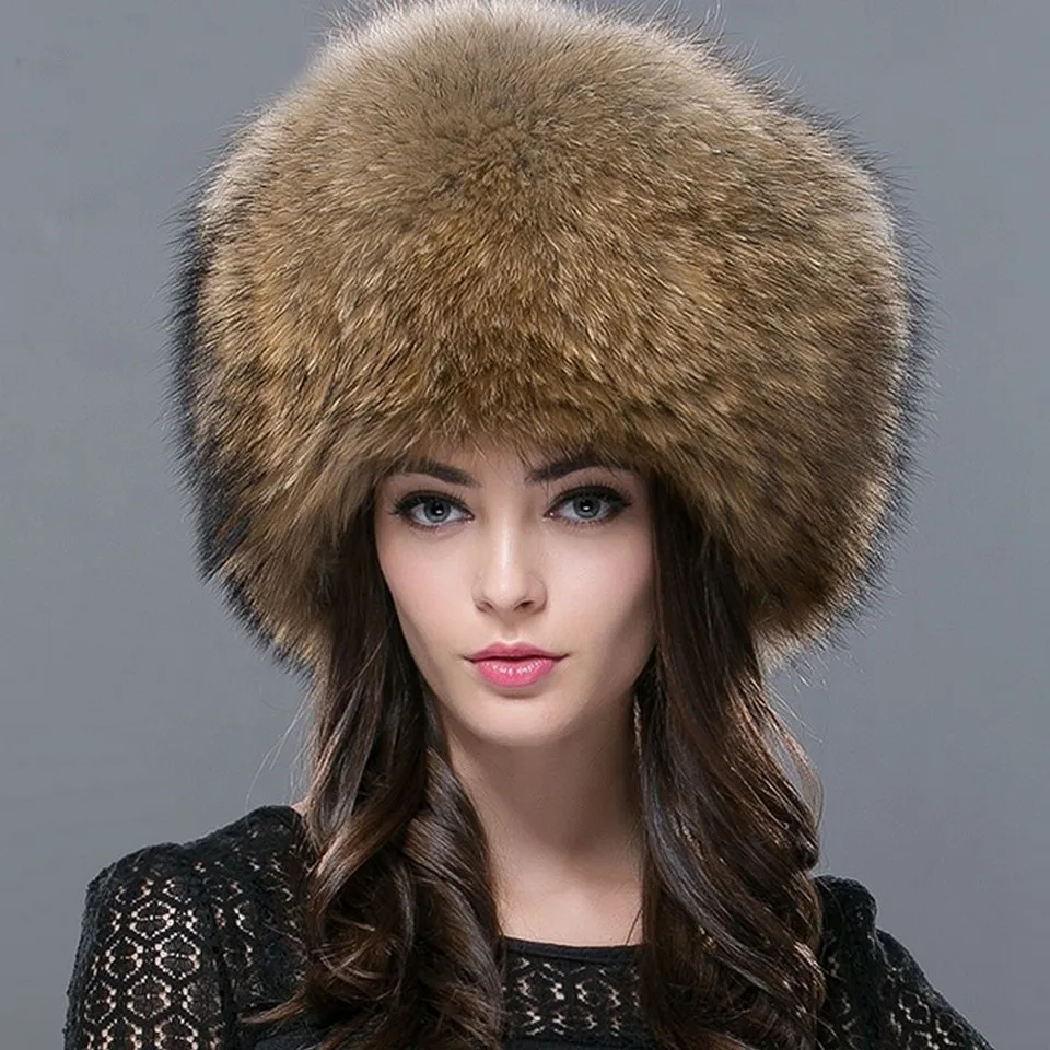 FXFURS осень и зима Новая женская шапка из натурального меха енота русская меховая шапка из натурального Лисьего меха купольная монгольская шапка FXH-161013 - Цвет: raccoon