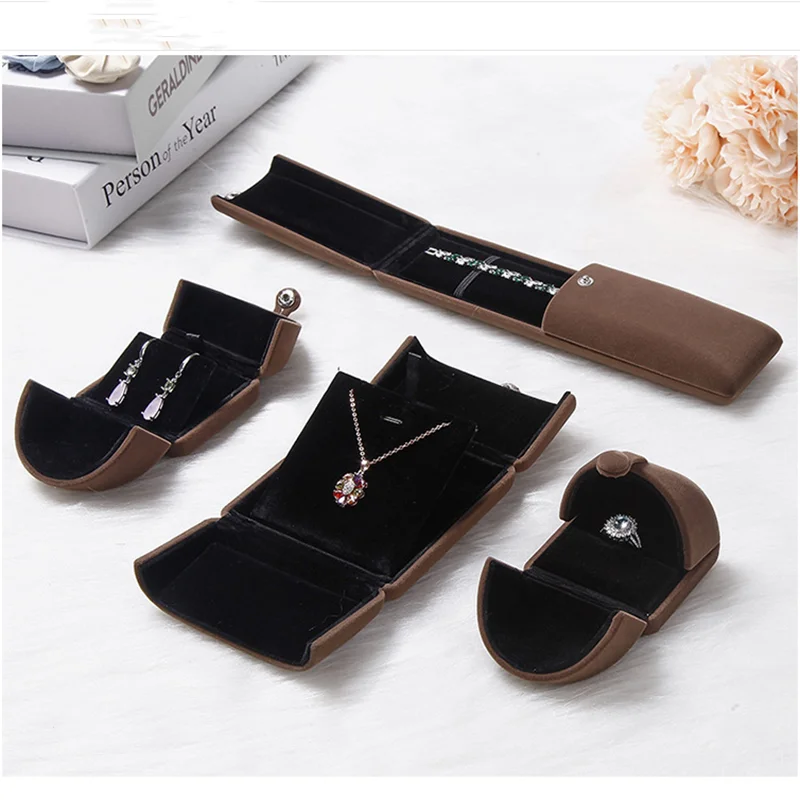 

4box/set High - grade Flannelette Double - Opening Jewelry Box Button Ring Necklace Bracelet box Jewel case