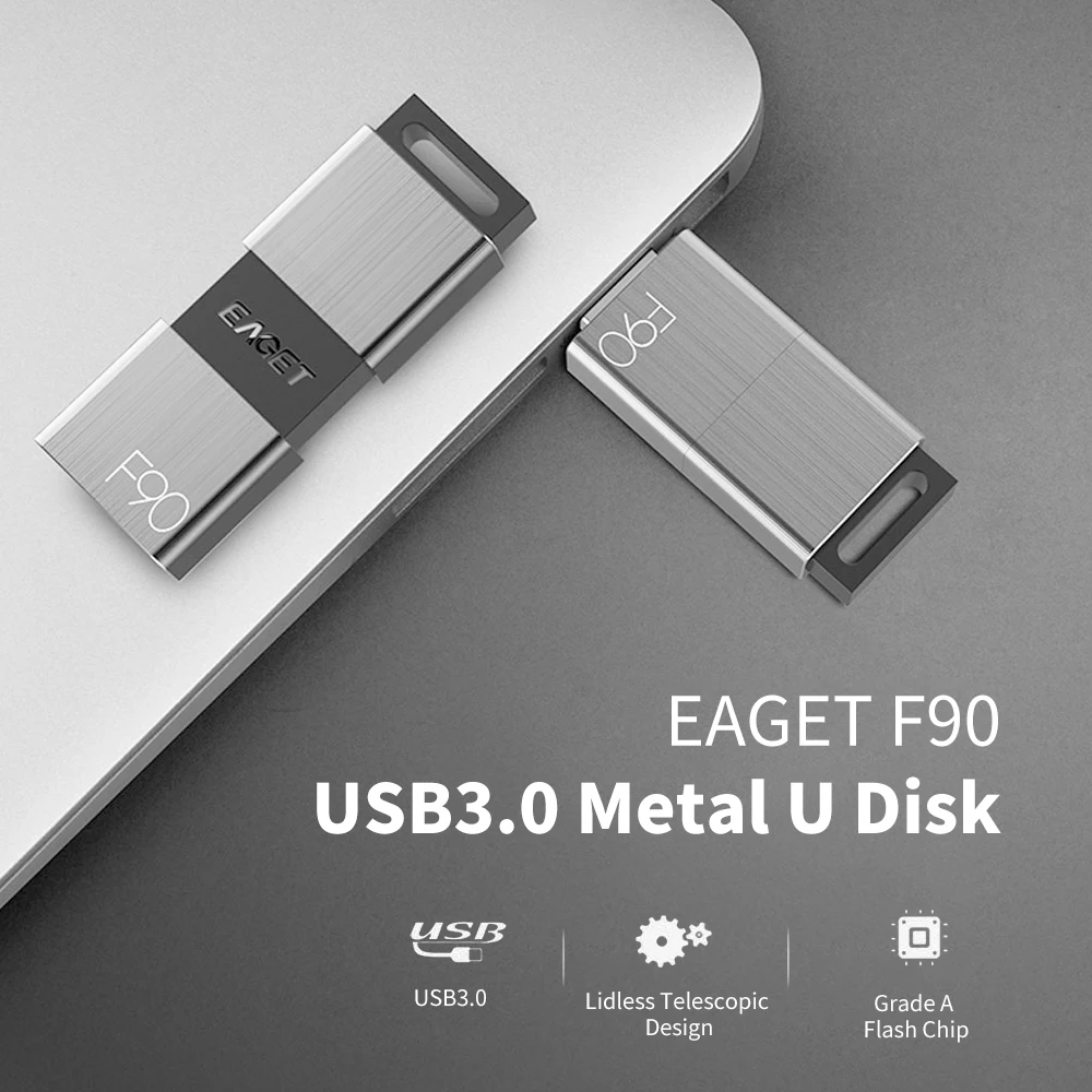 

EAGET F90 Metal USB3.0 Portable Flash Drive U Disk 32/64/128GBHigh Speed Retractable Business U Disk for PC Laptop