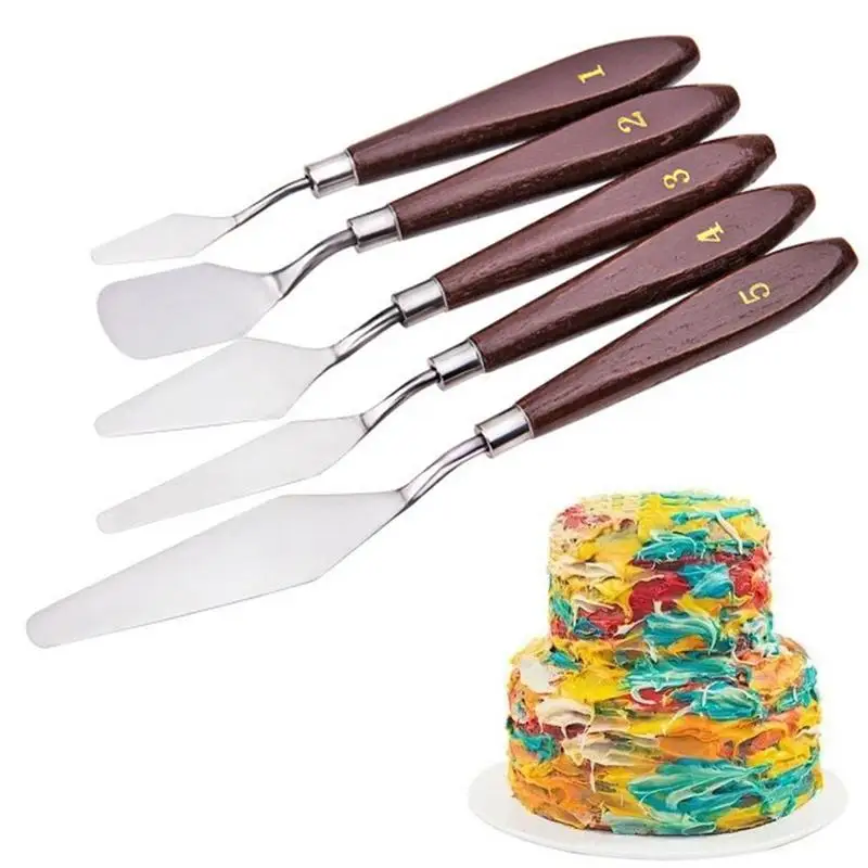 

5pcs / set Stainless Steel Spatula Baking Pastry Extra Fondant Cream Mixing Scraper Oil Painting Shovel