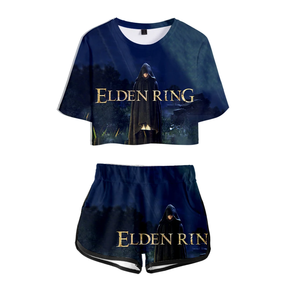 Elden Ring Clothes Two Piece Set Summer Short Sleeve Crop Top+Shorts Harajuku Streetwear 2022 ARPG Game Women Set