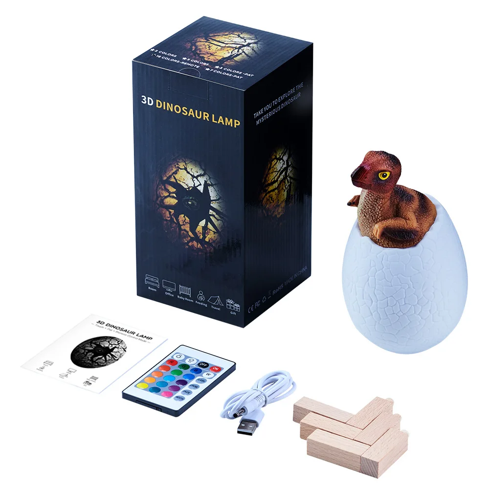 

3D Printed Dinosaur Egg Night Light LED Table Lamp 16 Colorful Remote Usb Rechargeable Dinosaur Nighting for Bedroom Room Decor
