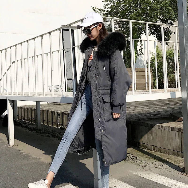 Женский пуховик с большим меховым воротником длинный толстый теплый тонкий