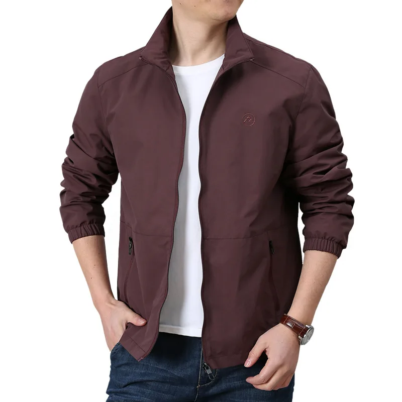 Мужская повседневная куртка цвета хаки с воротником-стойкой тонкая модная