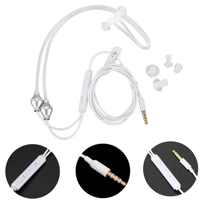 3.5mm Binaural Air Tube  Earphone Anti Radiation Noise Cancelling With Microphone  Transparent Vacuum Headset wired earbuds