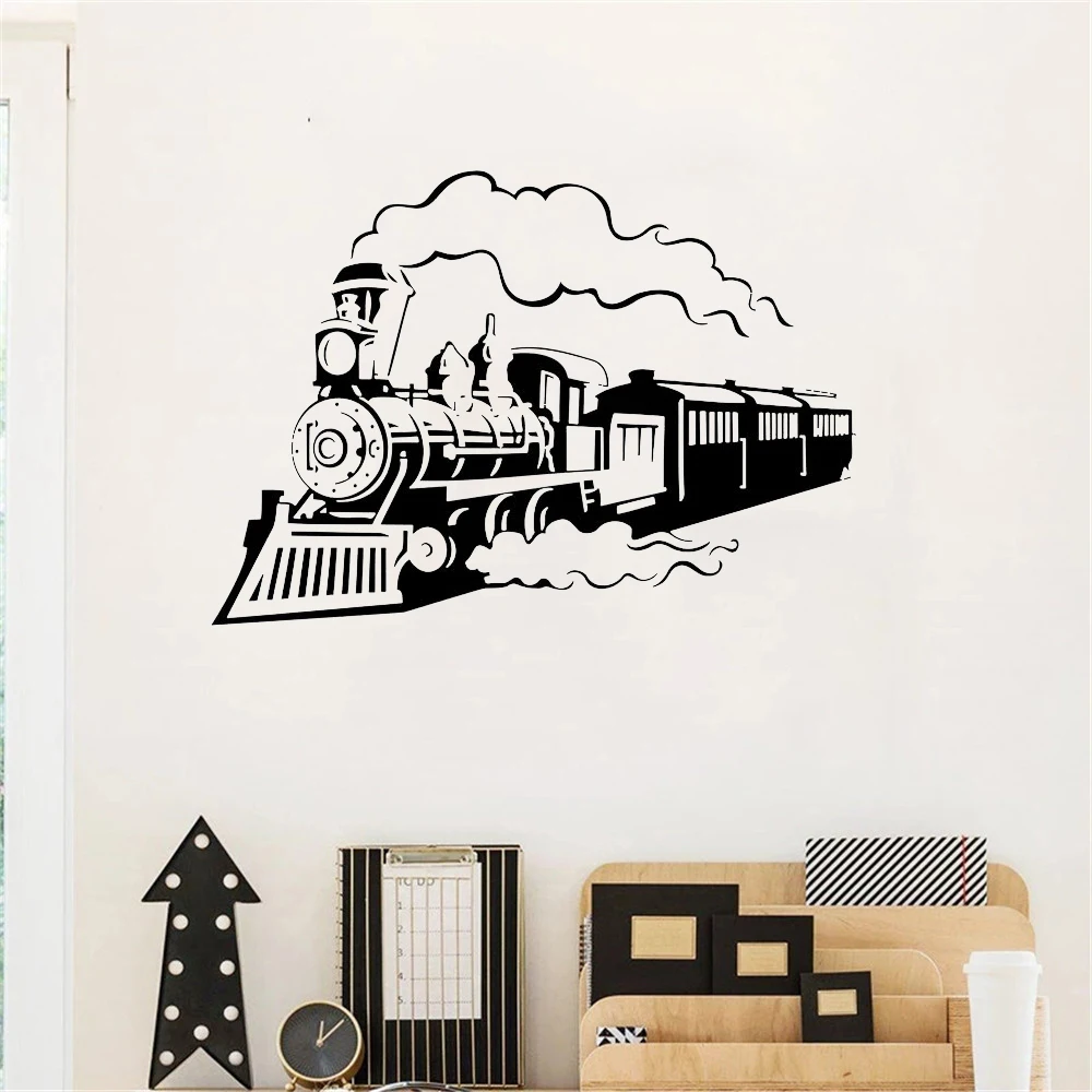 Винтажный настенный стикер с поездом локомотив ретро паровой поезд наклейки