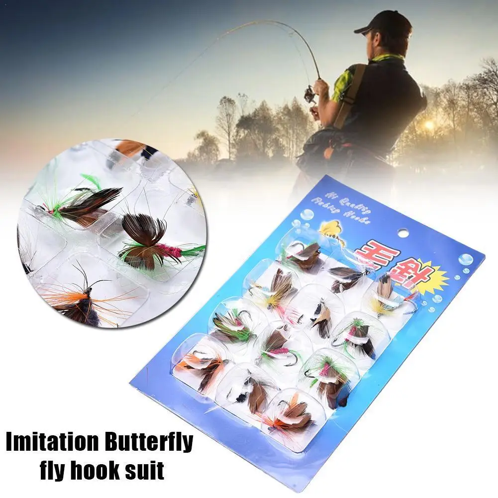 

12 Hair Needles Imitation Butterfly Fly Hook Set Fly Hook Crank Bait Fishing Lure Bait Tool Sharpened Fishing Fake Insect Q3S1