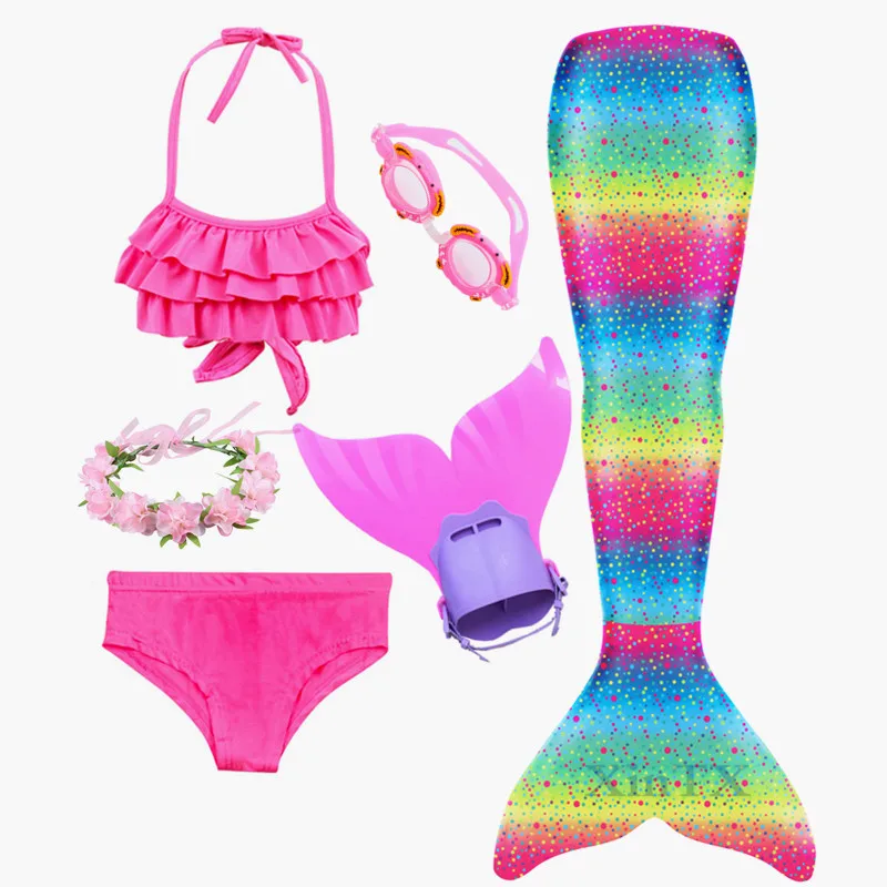 Детский купальный костюм русалки для девочек бикини С флиппером монолитный