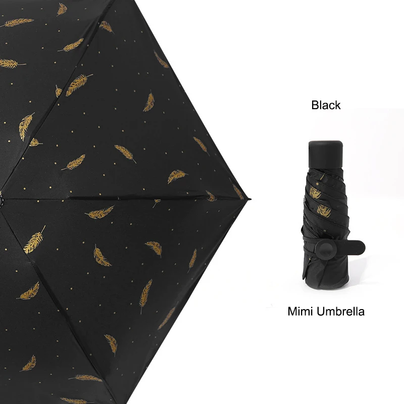 Mini Black LIKE RAIN складные мини-зонтики для дождя, женский маленький зонт, детский зонт для девочки, креативный Карманный Зонт с принтом перьев, UBY04 - Цвет: Mini Black
