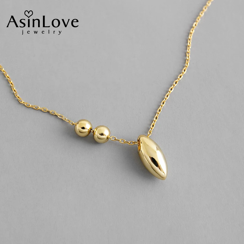 

AsinLove Geometric 18K Gold Oval Bead Necklace Simple INS Korean Style Real 925 Sterling Silver Chain for Women Fine Jewelry